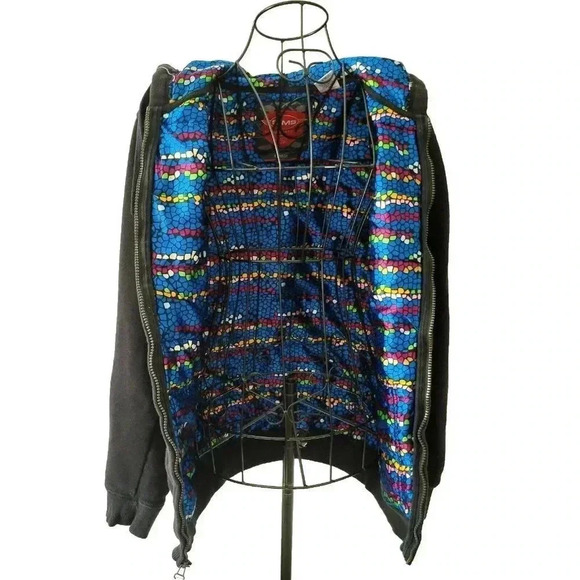 Sims Snowboarding Jacket XL Youth 18-20 Full Zip Hoodie Black Blue Lining - Picture 3 of 4